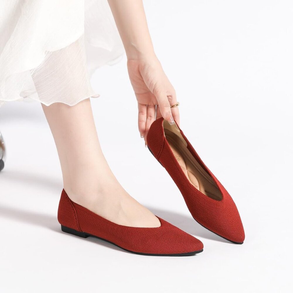 Women's Red Casual Dressy Ballet Pointed Toe Leopard Flats Mesh Office Shoes - Picture 3 of 6